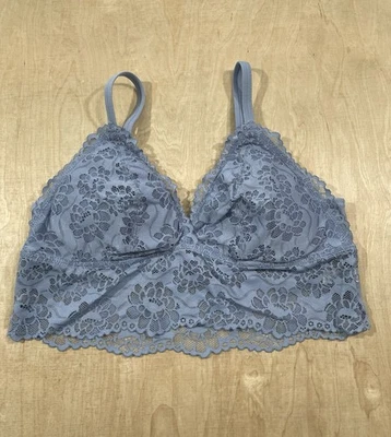 Sujetador bralette inalámbrico acolchado de encaje Aerie para mujer talla L azul Foto 1 de 4
