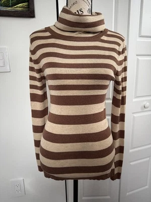 Túnica Banana Republic Rayas Lana Seda Cachemira Capucha Cuello Pequeña XS Marrón Beige Foto 1 de 4