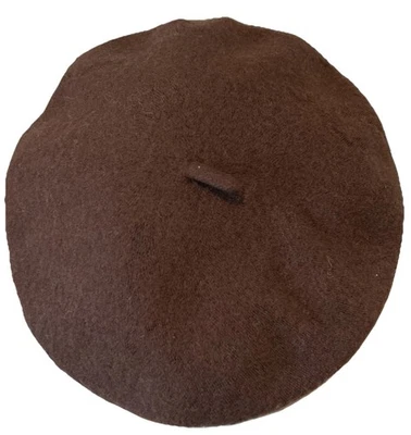 复古德国棕色羊毛毛毡贝雷帽女式 7.5X5.5 弹性 — 第 1/4 张图片