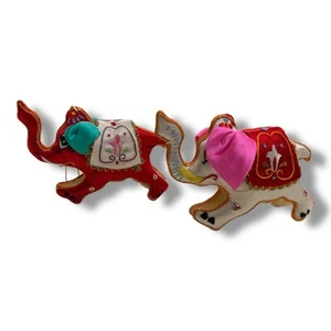 VINTAGE CHINESE EMBROIDERED SILK FABRIC ELEPHANT CHRISTMAS ORNAMENT Lot Of 2 - Picture 1 of 9