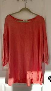 Umgee Coral Peach Fließendes Top 3/4 Arm M/L Relaxed Boho Lagenlook Leinenmischung - Bild 1 von 4