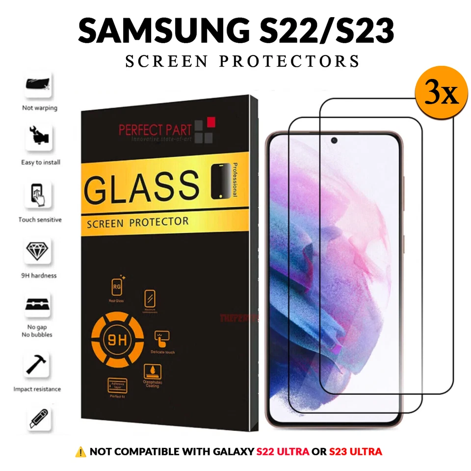 1件装3屏幕保护膜适用于Galaxy S22/S23/Plus/Ultra - 钢化玻璃,高清 — 第 1/1 张图片