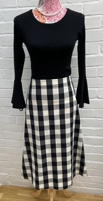 New Hobbs Miley Skirt UK 16 Black Check Aline Midi Cotton Blend Business Formal - Image 1 of 4