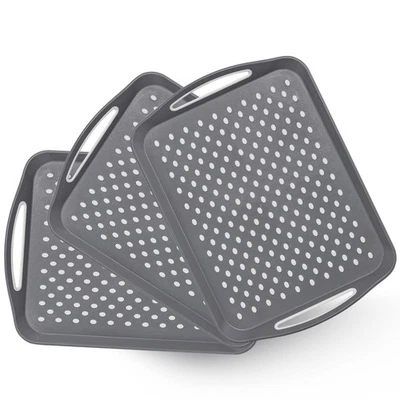 Bandejas antideslizantes para servir 17,7" X 12,5" con asas, 3 piezas X-grandes rectangulares Foto 1 de 4