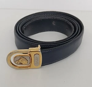 BALLY Belt Blue Leather Made In Italy Gold Tone Horse buckle Unisex size 34"-38" - Picture 1 of 11