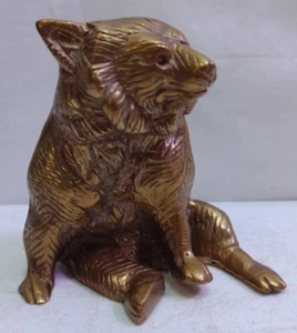 Vintage Brass Bear Sitting Lounging Relaxing Paperweight Statue Sculpture 4" - Picture 1 of 10