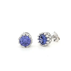 PENDIENTES TACHUELAS TANZANITA 7mm 1.2ct CADA UNO PLATA DE LEY .925  - Imagen 1 de 4