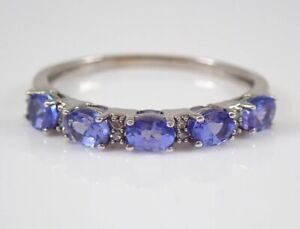 14k White Gold Plated 2.30Ct Oval Cut Lab-Created Tanzanite Wedding Band Ring