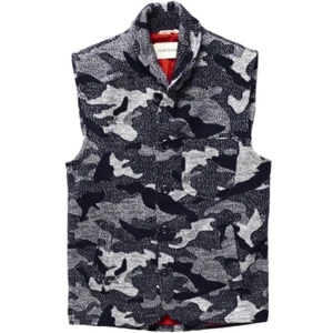 Oliver Spencer Shawl Collar Camo Intarsia Wool Gilet Vest Waistcoat 38/M Mens - Picture 1 of 10