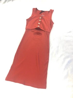 Rue21 Women's Burnt Orange Dress Bodycon Cut-out Button Accents Knee Length - Image 1 of 4