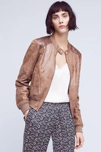 NEW Anthropologie Rockaway Vegan Leather Bomber Jacket by Hei Hei, Cedar, Size M - Picture 1 of 3