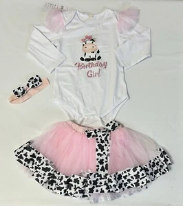Cow Themed Top & Tutu Birthday Girl Outfit With Headband Size 3T - Picture 1 of 13