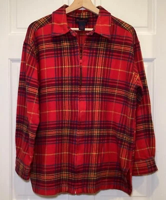 Camisa chaqueta vintage Denim & Co para mujer cremallera completa franela roja a cuadros mediana Foto 1 de 4