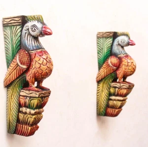 Bird Statue Wooden Parrot Wall Bracket Corbel Pair Vintage Home Garden Decor Art - Picture 1 of 7