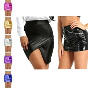 Minigonna donna sexy lucida finta pelle vita alta bodycon abito da festa club - Foto 1 di 113