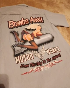 NEW Lethal Threat mens SMALL Button Work shirt Gray Bombs Away Graphics Patch - Picture 1 of 6