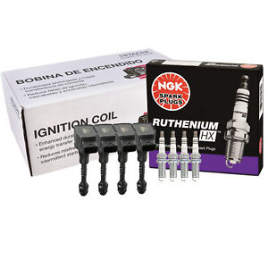 Hitachi 4 Ignition Coils & NGK 4 Ruthenium HX Spark Plugs Kit For Nissan Sentra