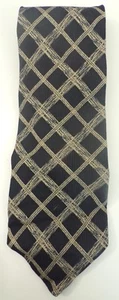 CALVIN KLEIN Mens Black & Tan Diamond Geometric Print Silk Neck Tie  - Picture 1 of 3