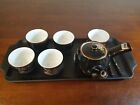 Vintage Japanese Kyusu Tea Set Teapot Floral Side Handle 5 Cups 2 Stir Sticks