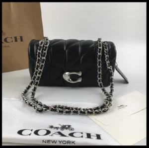 COACH CP149 Tabby Shoulder Bag 20 Quilting Nappa Leather Black Silver Outlet NEW - Picture 1 of 9