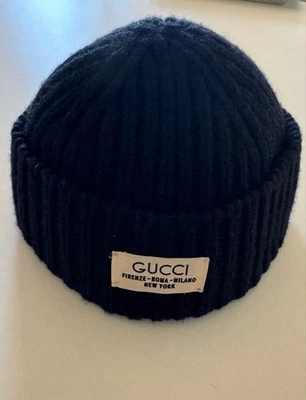 GUCCI Gorro de Lana Acanalado Etiqueta Estampado Logotipo Tejido Negro Foto 1 de 4