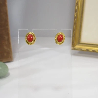 Pendientes antiguos de oro macizo de 14K y coral rojo mediterráneo talla 191 2,42 Gra Foto 1 de 4