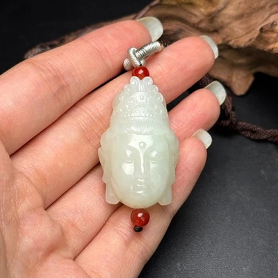 Китайские антикварные нефритовые подвески с головой Гуань-Инь династии Цин из древнего нефрита Хетиан - Изображение 1 из 4