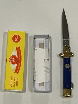 Kissing Crane Stiletto Premium Manual Folding Lock Blade Blue Pocket Knife COA - Image 1 of 4