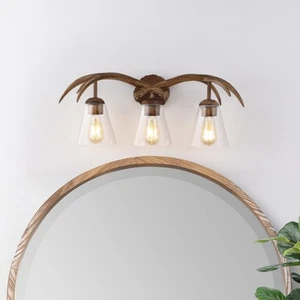 Wyatt 25.5" 3-Light Southwestern Bohemian Resin/Seeded Glass Faux Antler LED Van - Picture 1 of 10