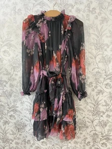 Mini Vestido Sin Suscribir Seda Volantes Floral Gris Sombra Manga Larga Talla 4 Nuevo con Etiquetas - Imagen 1 de 10