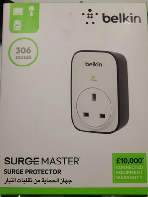 Belkin BSV102AF SurgeCube 1 Outlet Surge Protector Plug - Grey/White - Image 1 of 2