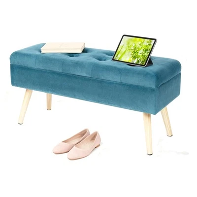 Sitzbank mit Stauraum Samtpolster 80x35x43cm Flurbank Wohnzimmerbank - Bild 1 von 4