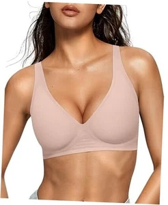 Womens Deep V Bras Comfortable Bras Support Push Up Bralettes Low X-Large Nude - Picture 1 of 7