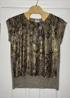 Camisa Dantelle Para Mujer Manga Corta Abertura Laterales Estampado Serpiente Metálica XL Nueva Foto 1 de 4