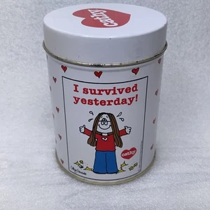 Cathy "I Survived Yesterday" Tin Box Company Vintage 1982 3"x5" Cylinder Metal - Picture 1 of 10