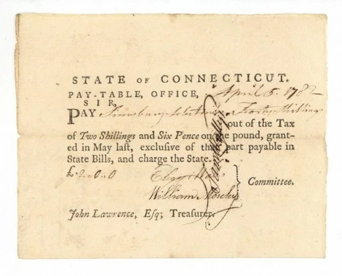 Pay Order - Connecticut Revolutionary War Bonds - Connecticut Revolutionary War Cover