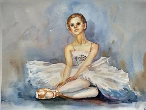 Women Ballet art figure,ballerina Dancer Original Gouache painting 11x16 in - Picture 1 of 5