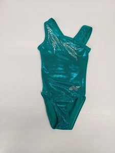 Aerials Alpha Factor Gymnastics Dance Leotard Teal Foil Bling CXS Child XS 2/3 - Picture 1 of 8