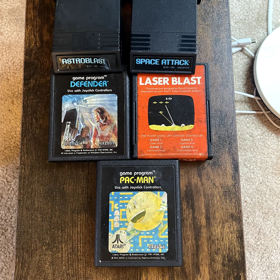 LOT of 5 Atari 2600 Games Tested Pacman Laser Blast Defender Space Attack Astro - Image 1 of 1
