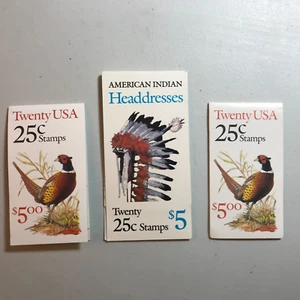 US SC# BK158, BK158, BK179: 25c Full (3) Booklets, (2) Pheasants, (1)Headresses - Picture 1 of 5