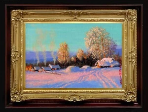 ORIGINAL Oil Painting Handmade Arseni ~ CHRISTMAS 12" X 8" NO FRAME Art USA - Picture 1 of 11