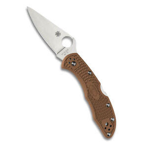Spyderco C11FPBN Delica 4 Flat Ground Stainless Steel PlainEdge Knife - Brown