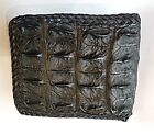 Genuine Bone Crocodile Skin Leather Man Bifold Black Knit Edges Wallet