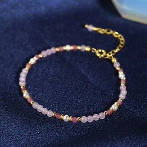 Tourmaline Pearl Rose Quartz Beaded Healing Crystal Women Dainty Bracelet Gift - Picture 1 of 5