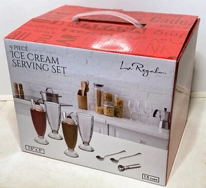 Juego de 9 piezas para servir helado helado postre Le Regalo con vasos cuchara cucharas retro - Imagen 1 de 6