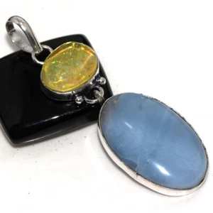 Owhyee Blue Opal Opalite 925 Silver Plated Long Pendant 2.5" New Arrival AU M164 - Picture 1 of 3