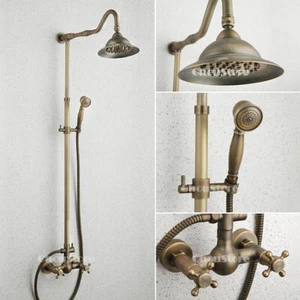 Antiguo Juego de Grifo Mezclador de Ducha de Lluvia de 8" Montaje en Pared de Latón Latón Antiguo - Imagen 1 de 5