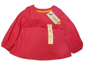 Cat & Jack Girls Eyelet Long Sleeve T-Shirt Size 12 months.  New with tags. PINK - Picture 1 of 4