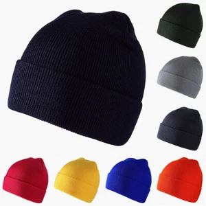 NEW Beanie Hat Womens Slouch Ski Knitted Mens Ladies Turn Up Neon Winter Woolly - Picture 1 of 31