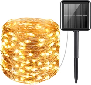 AMIR Upgraded Solar String Lights Outdoor, 8 Modes Mini 120 LED, Warm White - Picture 1 of 8